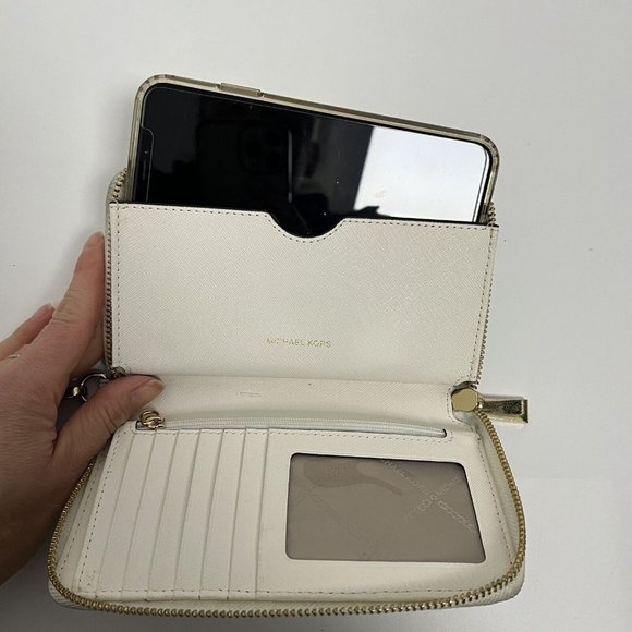 Michael Kors Jet Set Travel Phone Wallet Wristlet Off White Leather Cream - Picture 3 of 11